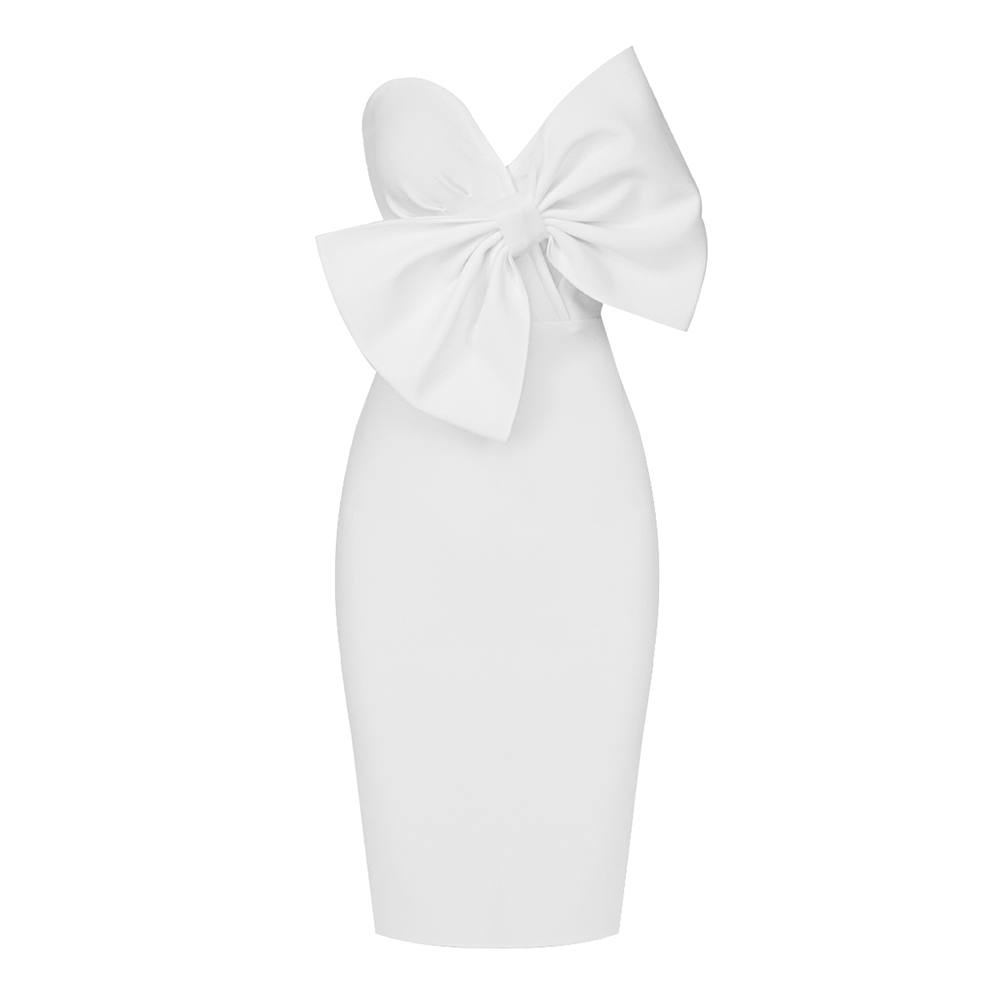 Strappy Twist Front Crepe White Midi Dress