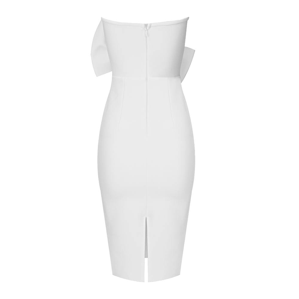 Strappy Twist Front Crepe White Midi Dress