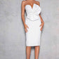 Strappy Twist Front Crepe White Midi Dress