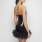 The Strapless Sequin Feather Hem Black Mini Dress