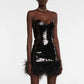 The Strapless Sequin Feather Hem Black Mini Dress