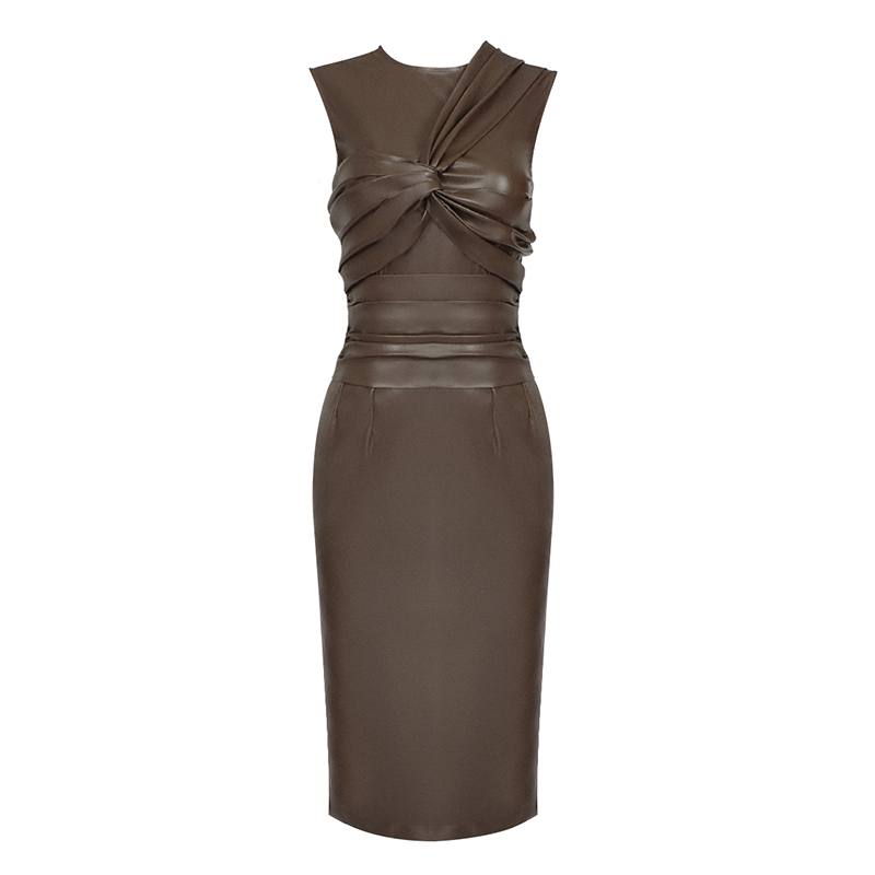 The Chocolate Leather Bodycon Midi Dress