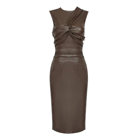 The Chocolate Leather Bodycon Midi Dress