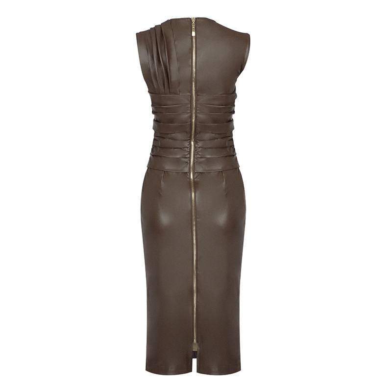 The Chocolate Leather Bodycon Midi Dress