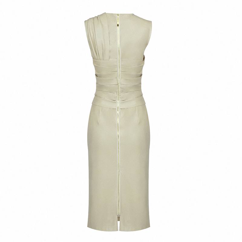 The Khaki Leather Bodycon Midi Dress