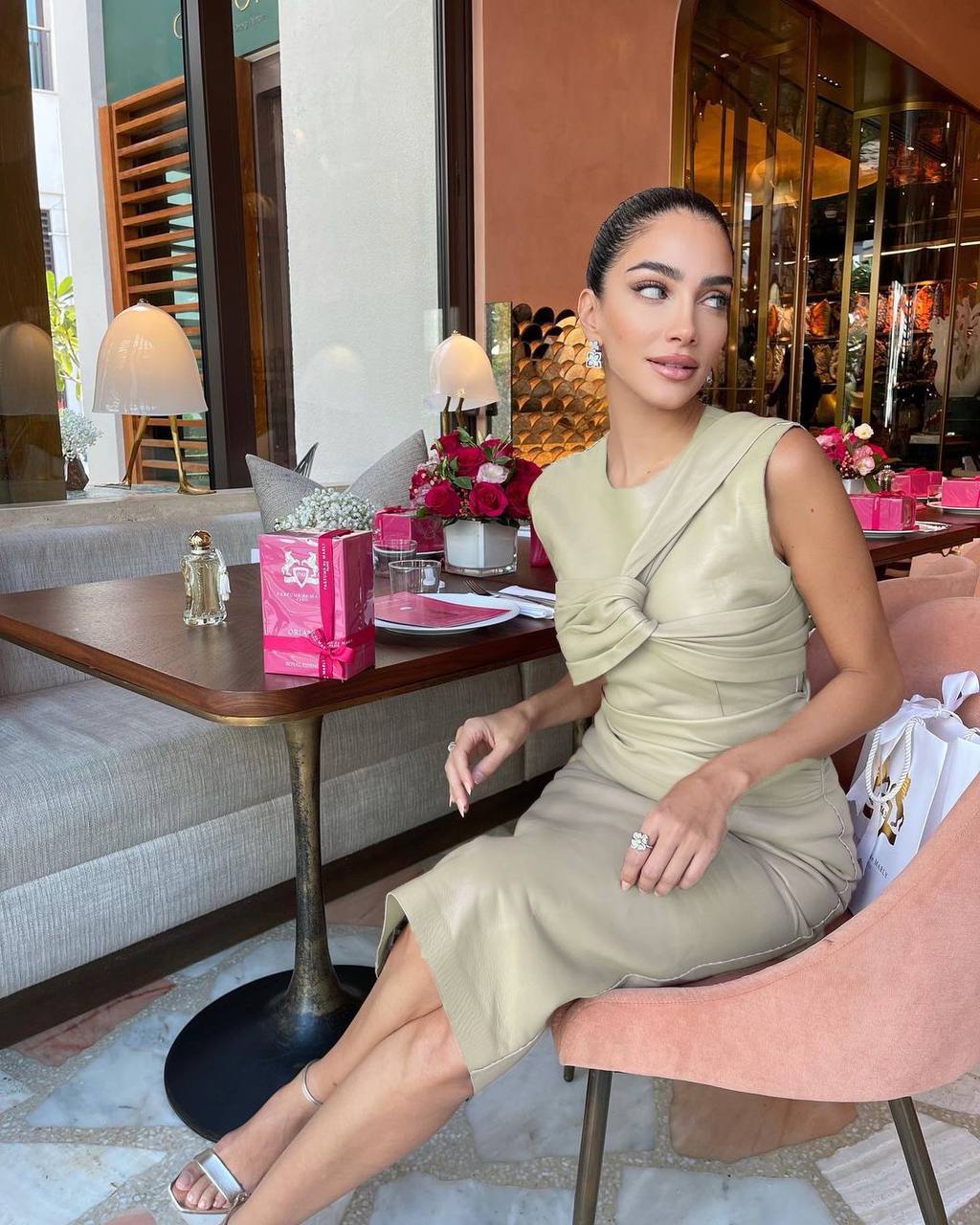 The Khaki Leather Bodycon Midi Dress
