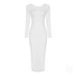The White Backless Chain Long Sleeve Midi Dress