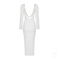 The White Backless Chain Long Sleeve Midi Dress