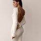 The White Backless Chain Long Sleeve Midi Dress