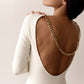The White Backless Chain Long Sleeve Midi Dress