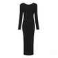 The Black Backless Chain Long Sleeve Midi Dress