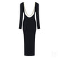 The Black Backless Chain Long Sleeve Midi Dress