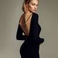The Black Backless Chain Long Sleeve Midi Dress