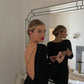 The Black Backless Chain Long Sleeve Midi Dress