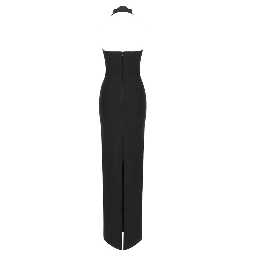 The Backless Halter Hollow Out Black Maxi Dress