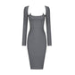 The Sleeve Solid Gray Midi Dress