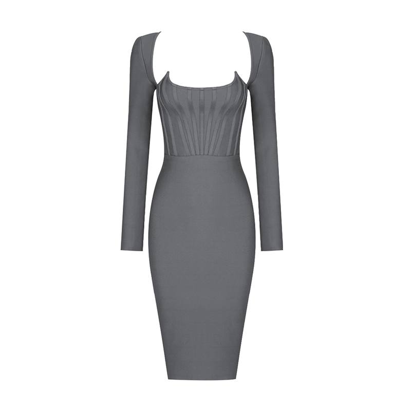The Sleeve Solid Gray Midi Dress