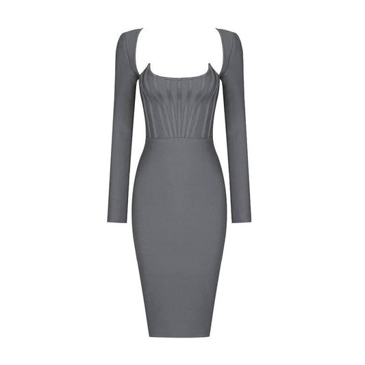 The Sleeve Solid Gray Midi Dress