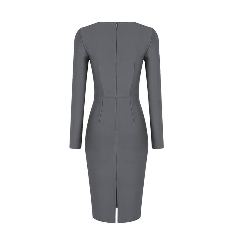 The Sleeve Solid Gray Midi Dress