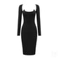 The Sleeve Solid Black Midi Dress
