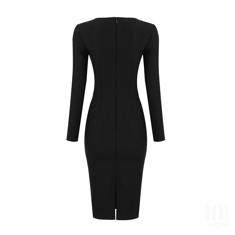 The Sleeve Solid Black Midi Dress