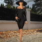 The Sleeve Solid Black Midi Dress