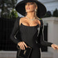 The Sleeve Solid Black Midi Dress