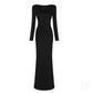 The Black Backless Plunge Long Sleeve Maxi Dress