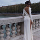 The White Backless Plunge Long Sleeve Maxi Dress