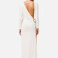 The White Backless Plunge Long Sleeve Maxi Dress