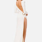 The White Backless Plunge Long Sleeve Maxi Dress