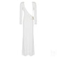 The White Backless Plunge Long Sleeve Maxi Dress