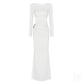 The White Backless Plunge Long Sleeve Maxi Dress