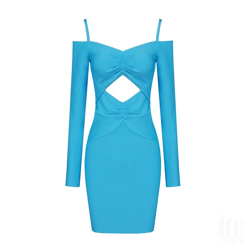 Elfrieda Cold Shoulder Solid Dress - Blue
