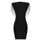 The Square Collar Short Sleeve Tassels Mini Black Dress