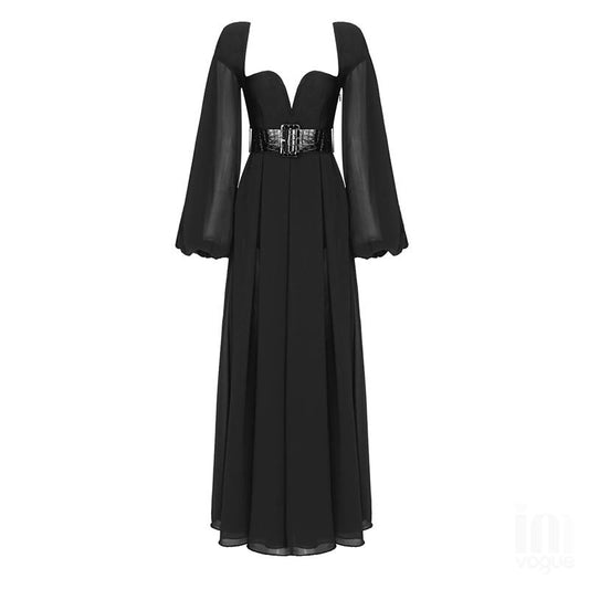 The Elegant Neckline Organza Maxi Dress - Black