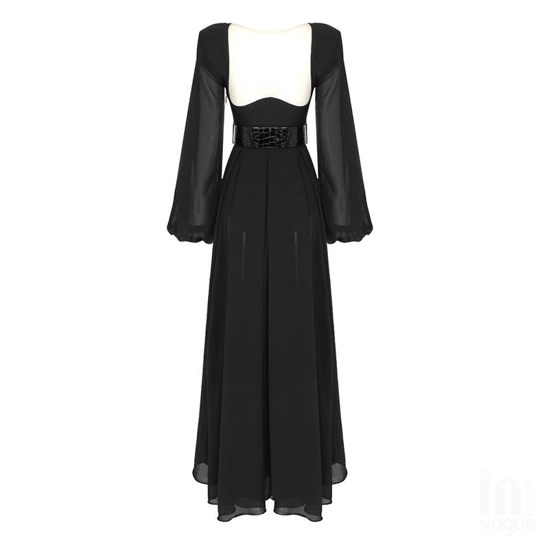 The Elegant Neckline Organza Maxi Dress - Black