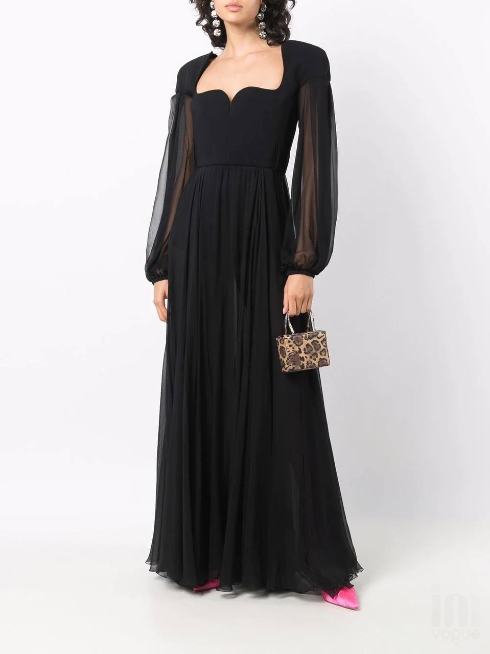 The Elegant Neckline Organza Maxi Dress - Black