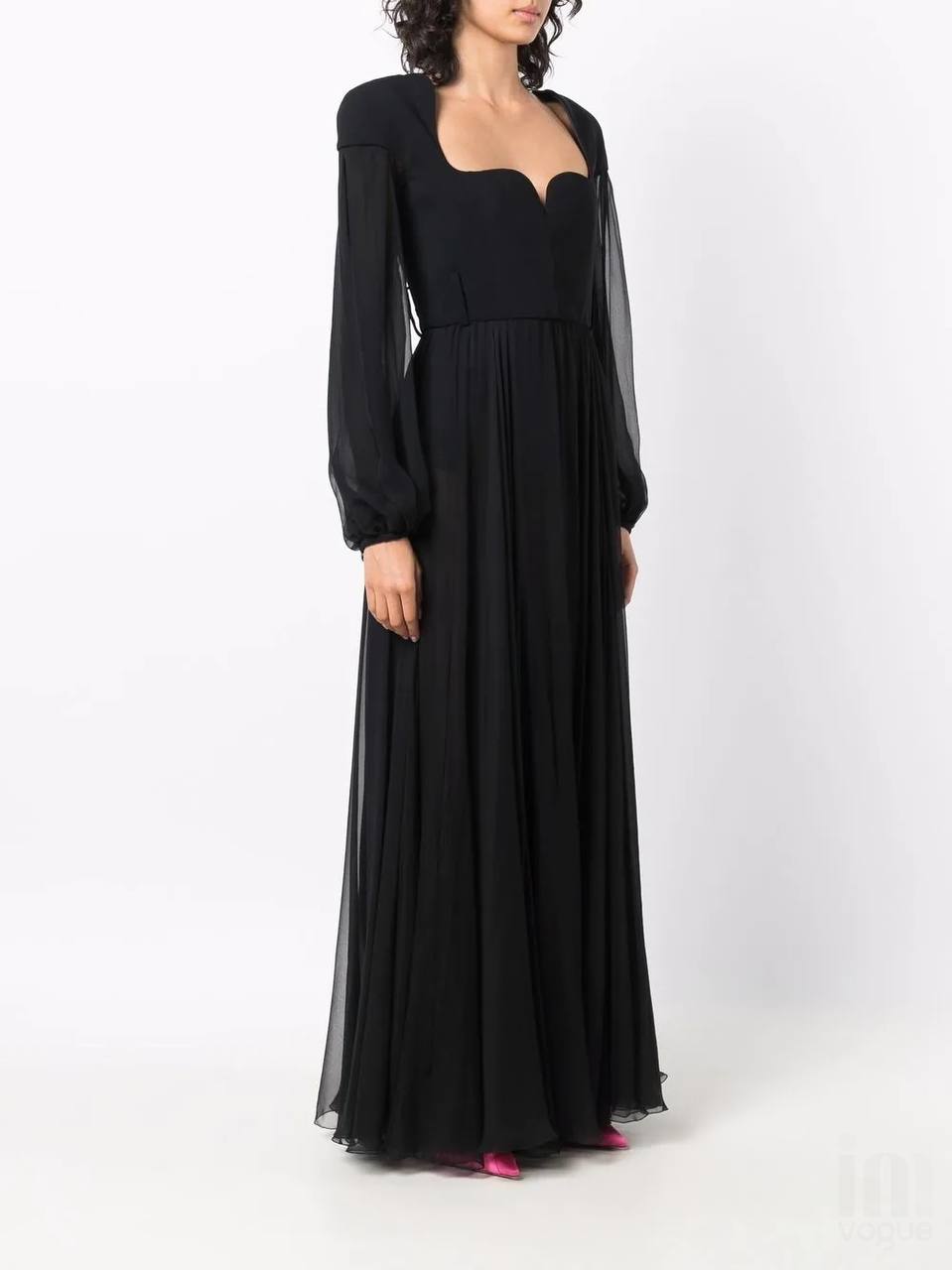The Elegant Neckline Organza Maxi Dress - Black