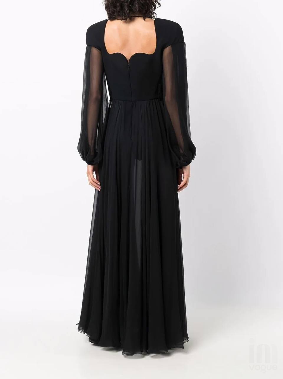 The Elegant Neckline Organza Maxi Dress - Black
