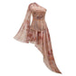 One Shoulder Rose Silk Printed Dress