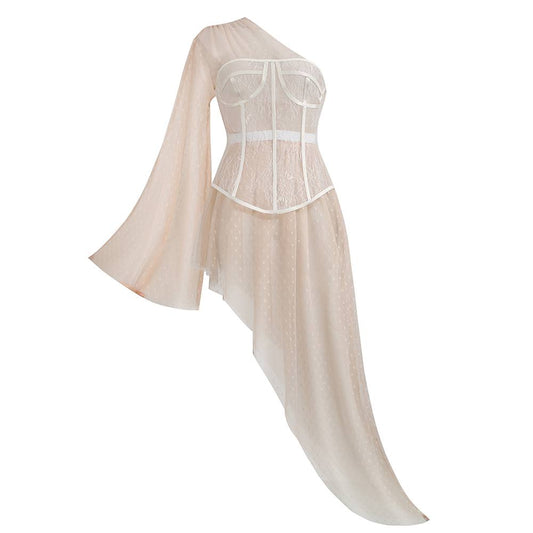One Shoulder White Silk Dress