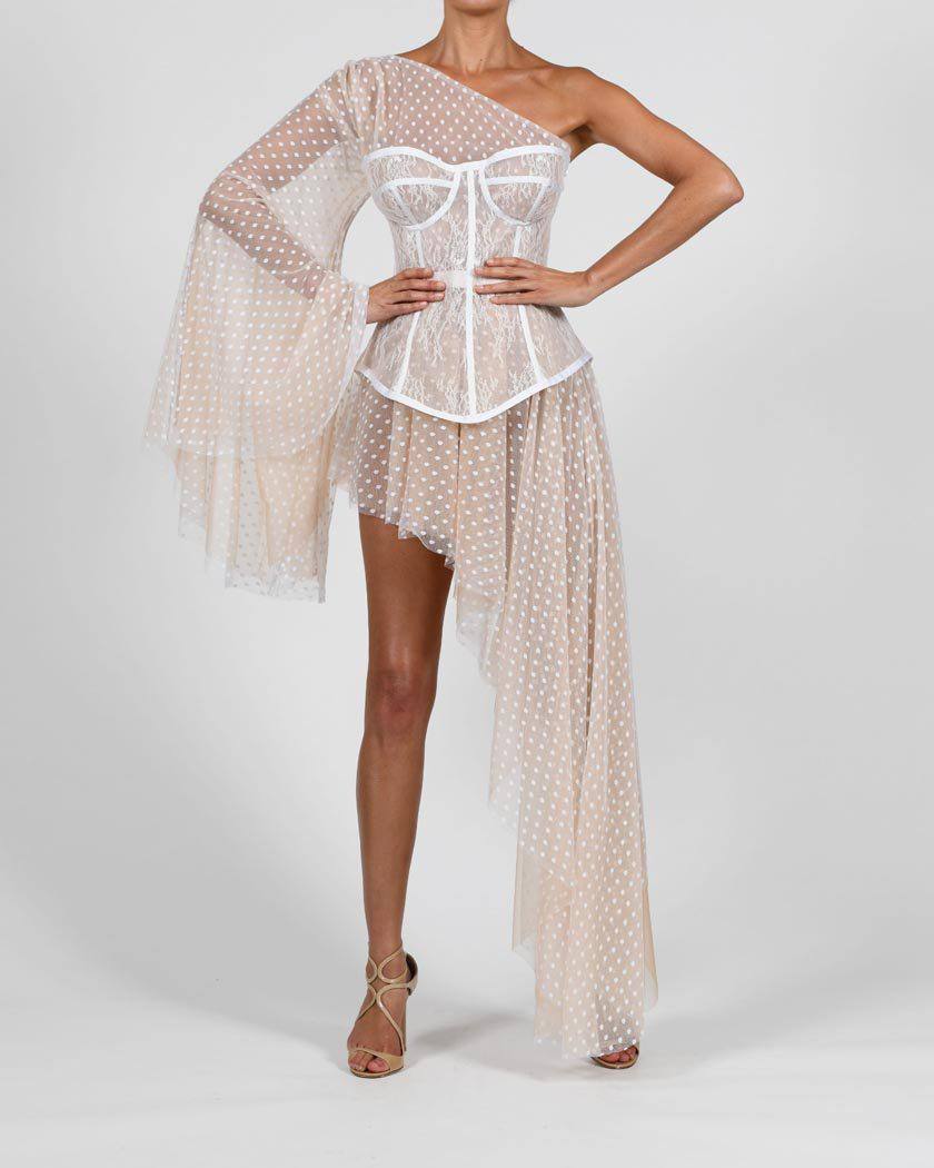 One Shoulder White Silk Dress