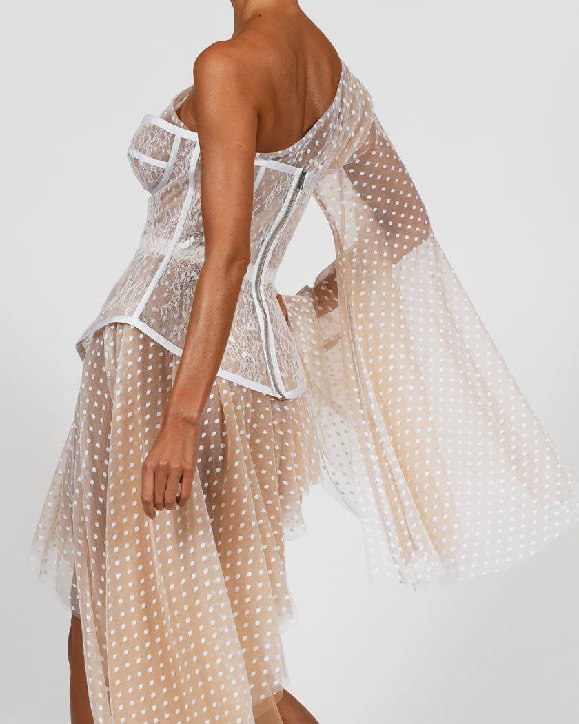 One Shoulder White Silk Dress