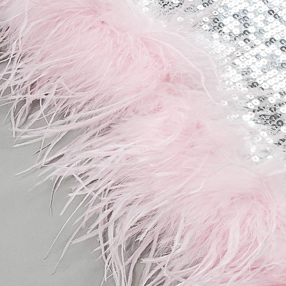 Silver Sequins w Feathers Midi Dress