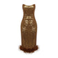 Auburn Sequins w Feathers Midi Dress