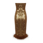 Auburn Sequins w Feathers Midi Dress