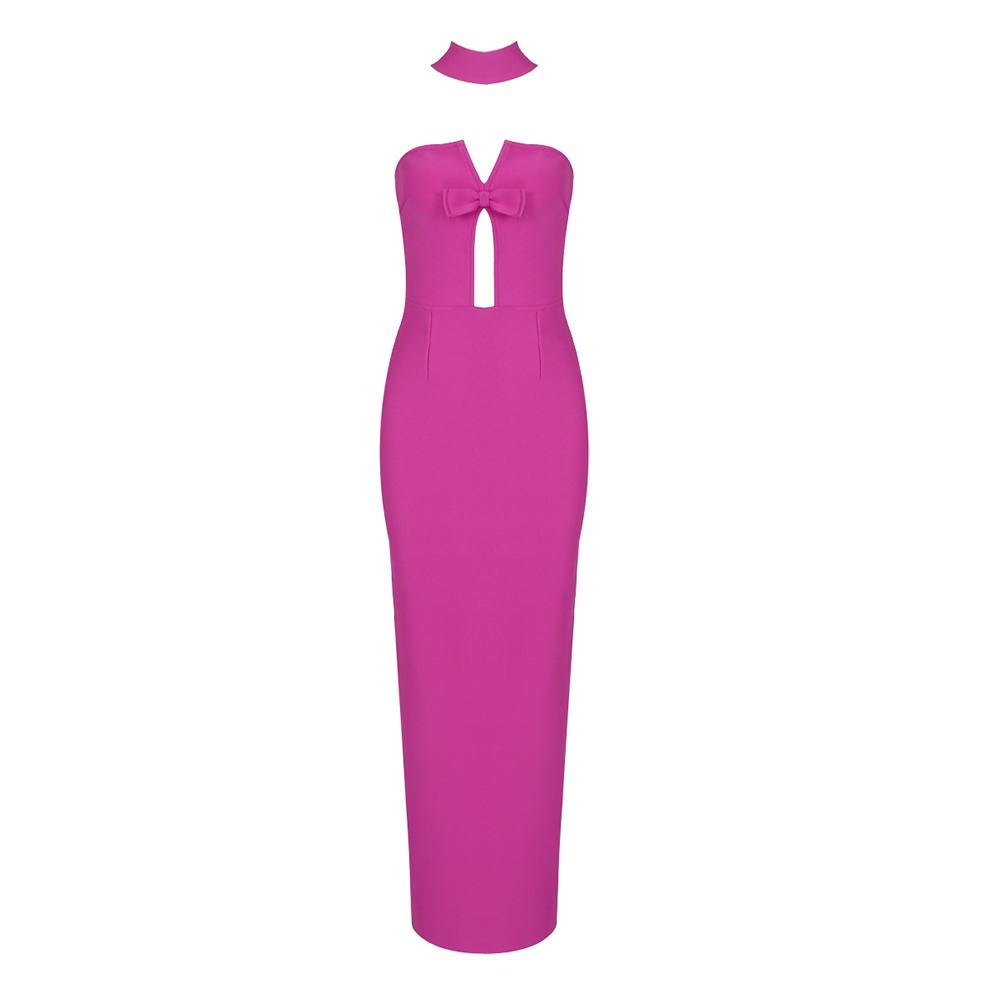 Pink Strapless Bow Evening Dress