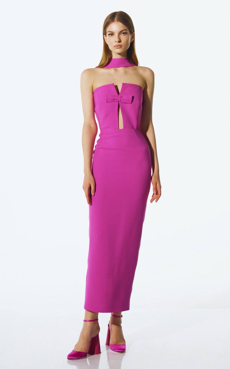 Pink Strapless Bow Evening Dress