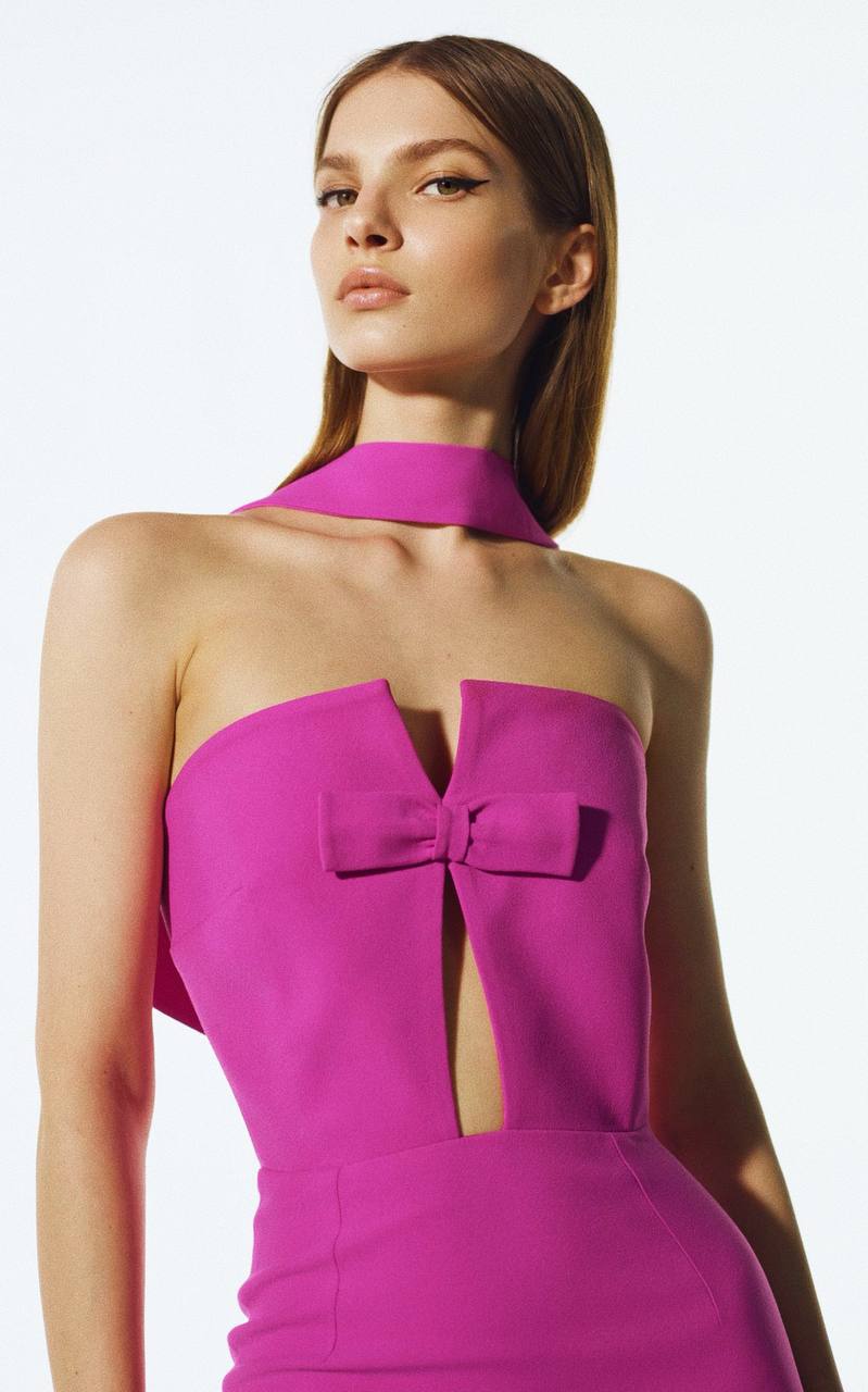 Pink Strapless Bow Evening Dress